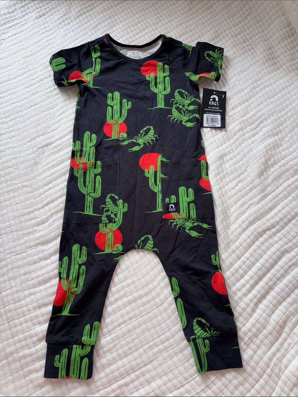 Rags Kids Black Cactus Print One-Piece Romper